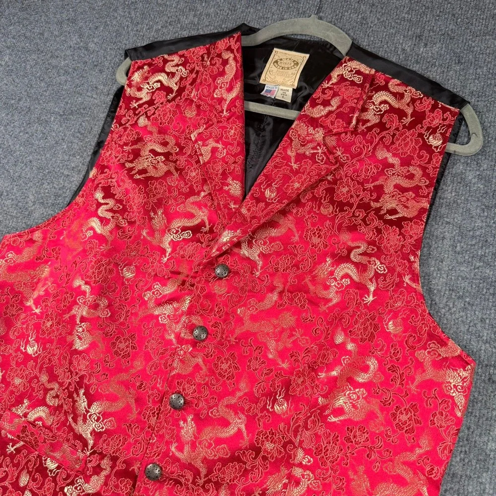 Wah Maker Frontier Vest Mens L Red Dragon Silk Blend Jacquard Western 37182